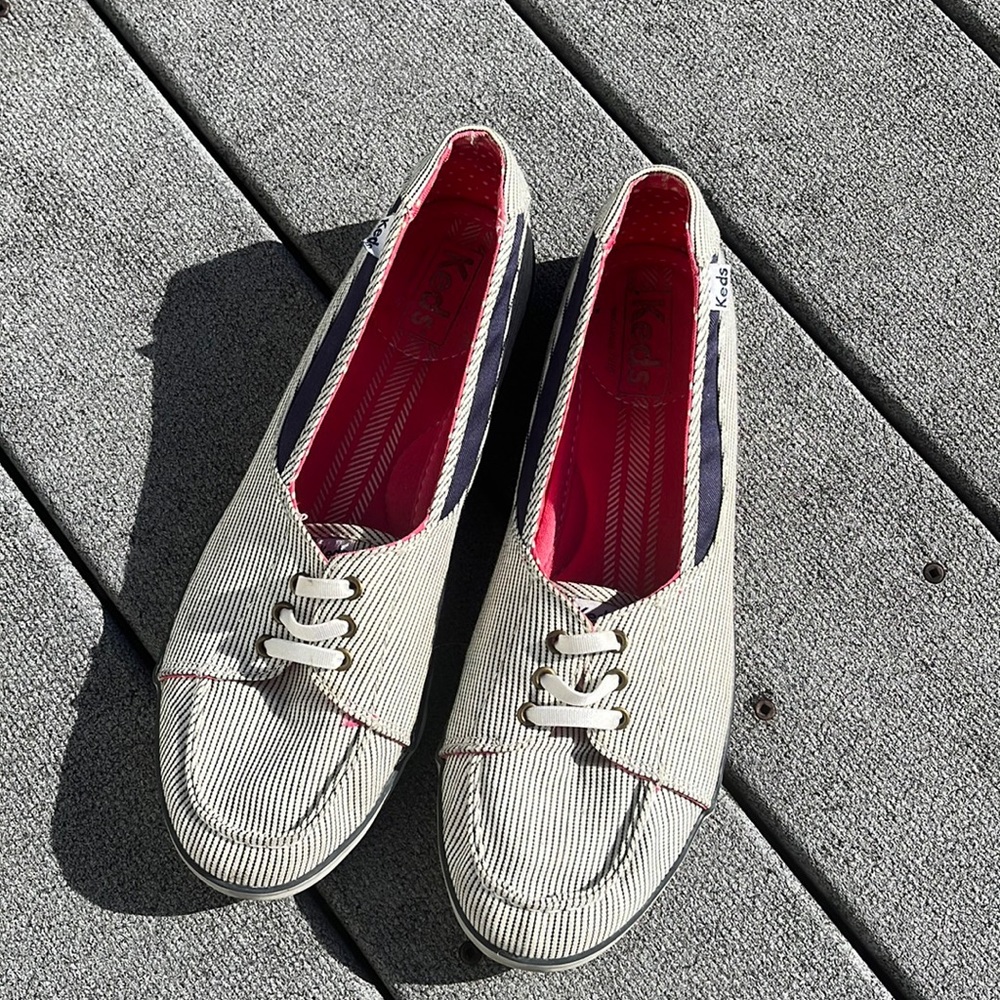 Blue and White Pinstriped Keds